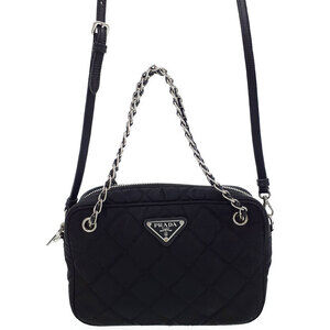 Prada Tessuto Impuntu Quilted Chain Shoulder Bag Black